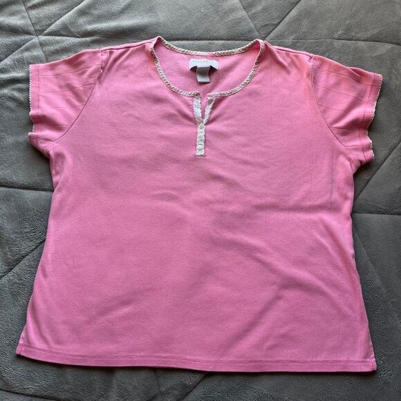 Vintage Y2K Liz Claiborne cottage fairy pink tee with white lace size large - Picture 1 of 6